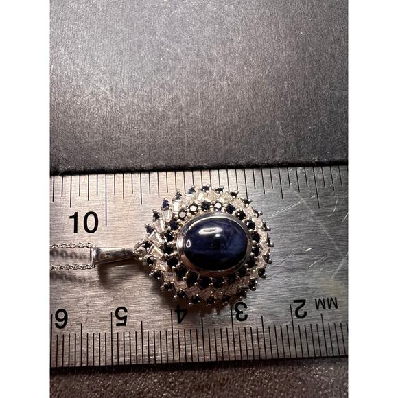 NEW Blue star sapphire and moissanite sterling silver halo pendant necklace - Picture 8 of 14